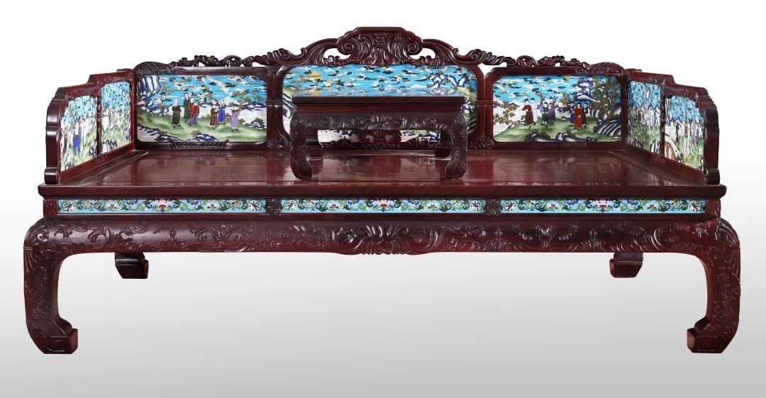 紫檀嵌琺瑯職貢圖羅漢床